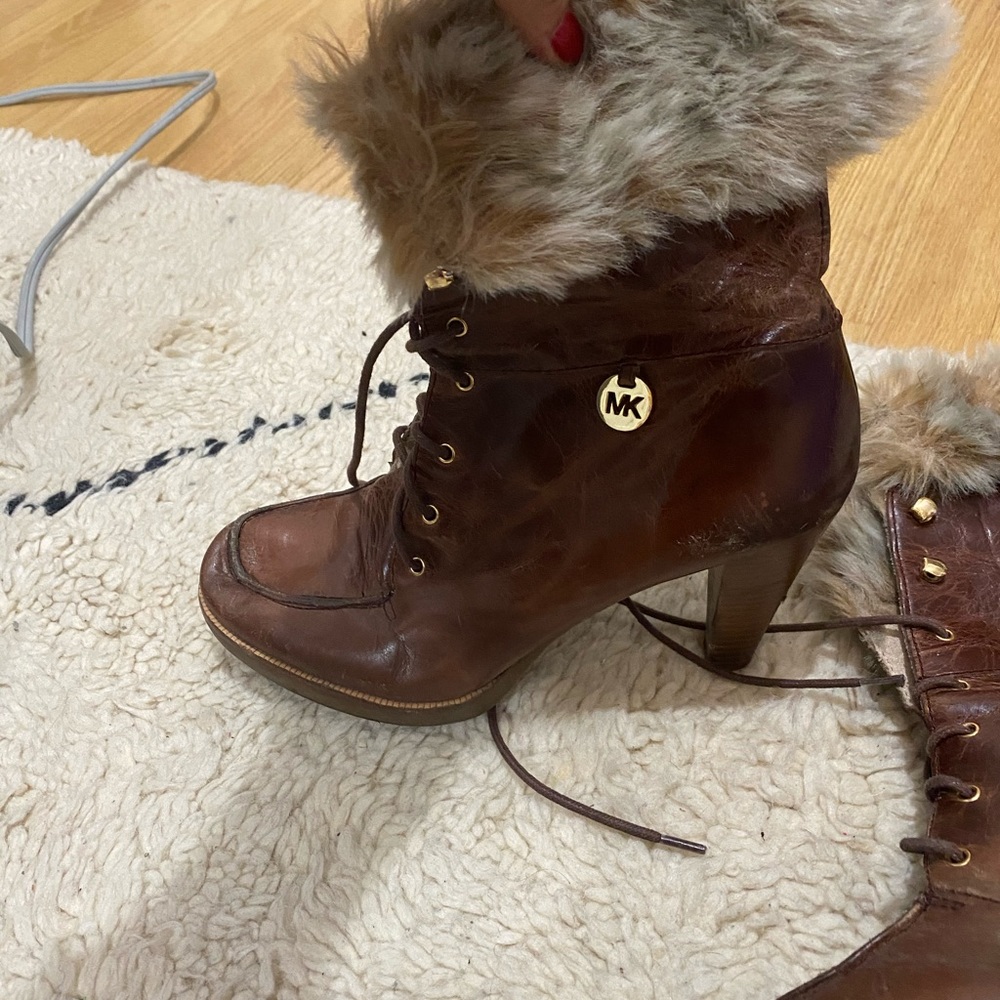 MK micheal kors leather heeled lace up boots